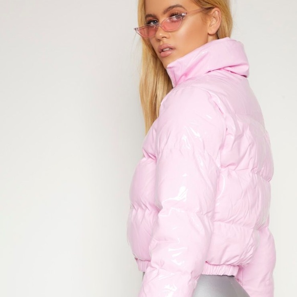 vinyl puffer jacket pink